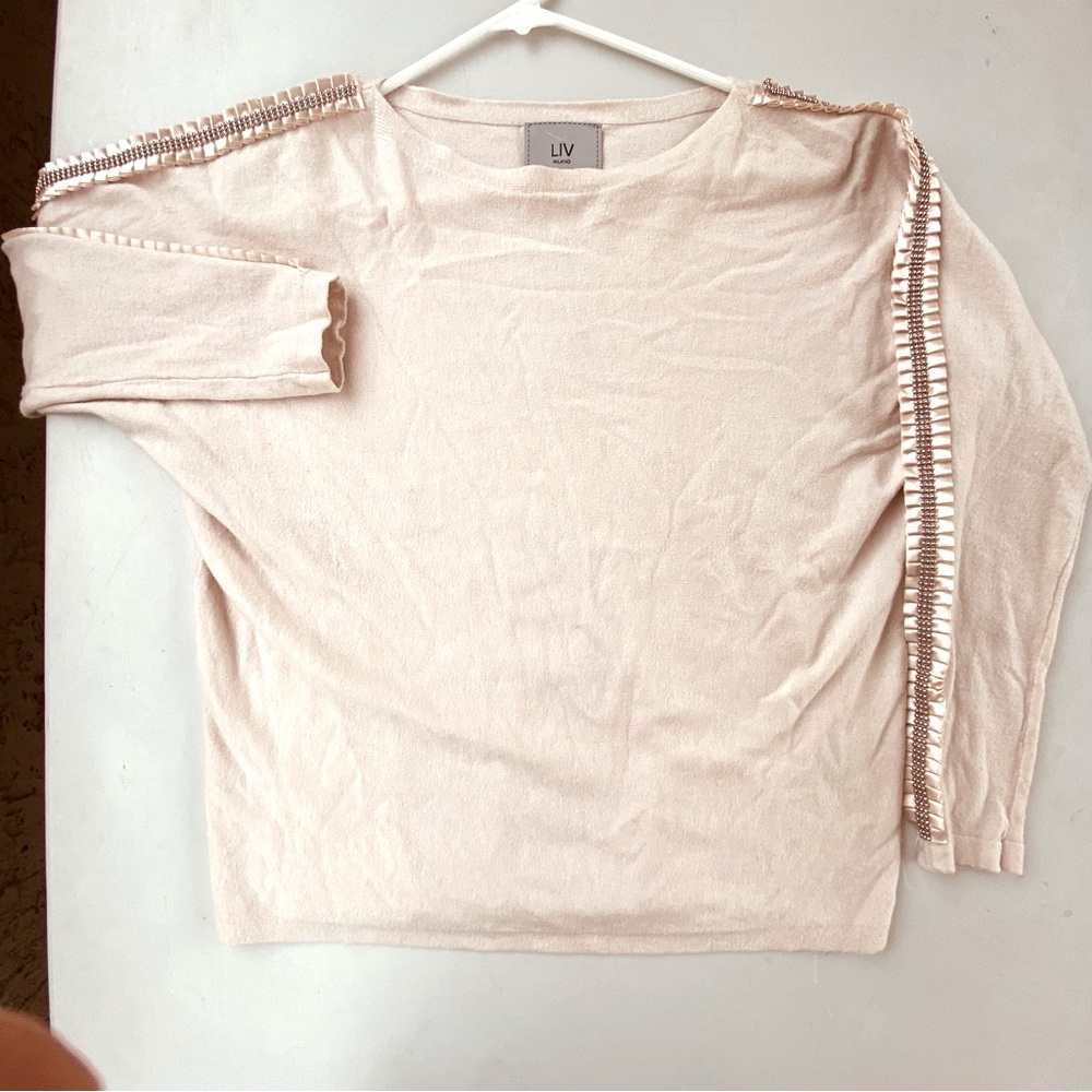 Liv Milano Gem Sweater, Cream/Ivory, Lace and Bead Embellishments Size Medium